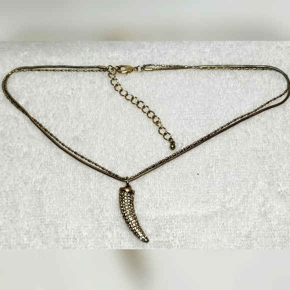Gold Tone Horn and Rhinestone Multi-Strand Pendant Necklace - Picture 5 of 7